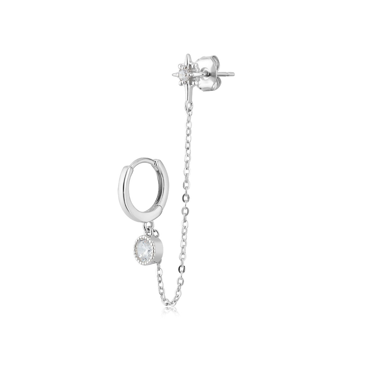 Argento Silver Single Star Stud Ear Cuff