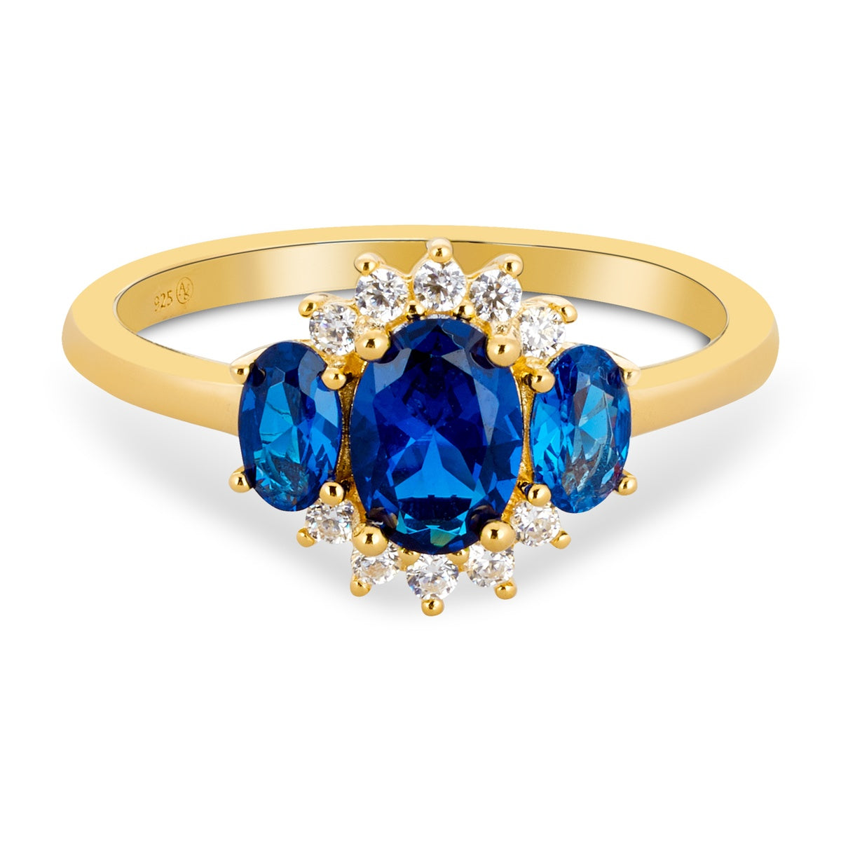Argento Gold Vintage Sapphire CZ Halo Cluster Ring