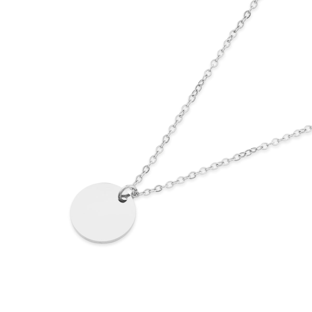 Over & Over Silver Stainless Steel Engravable Circle Necklace