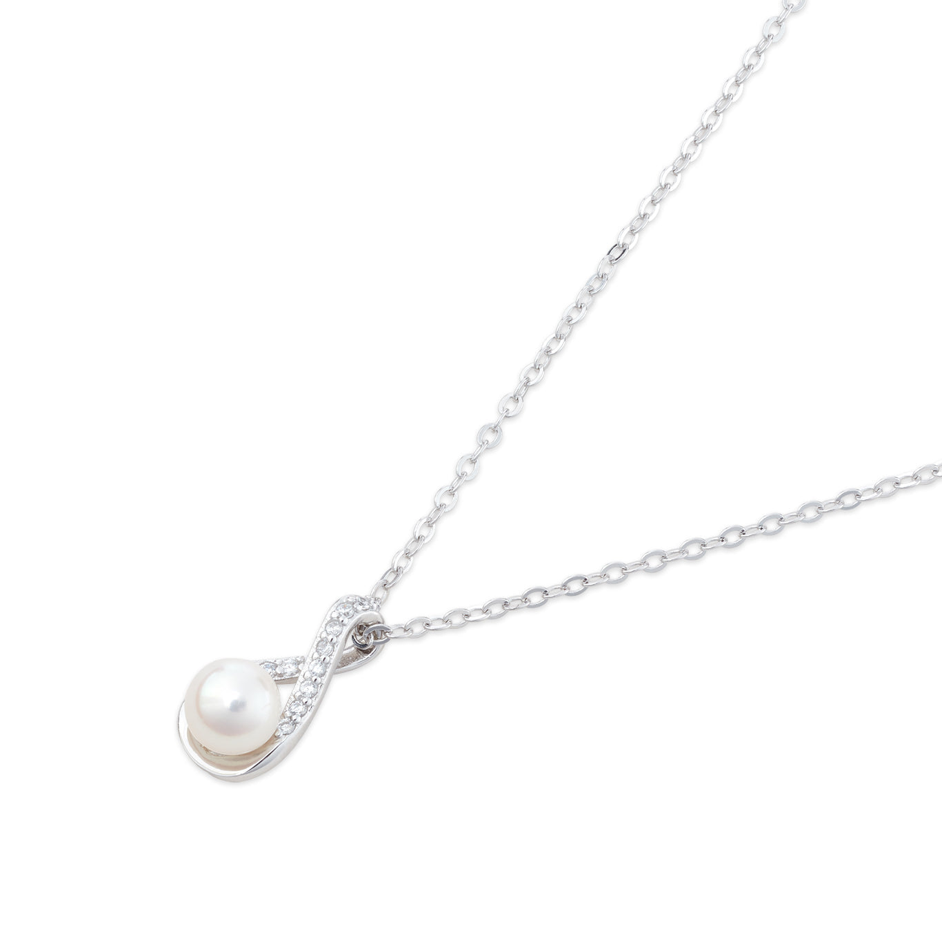 Argento Silver CZ Infinity Pearl Neclace