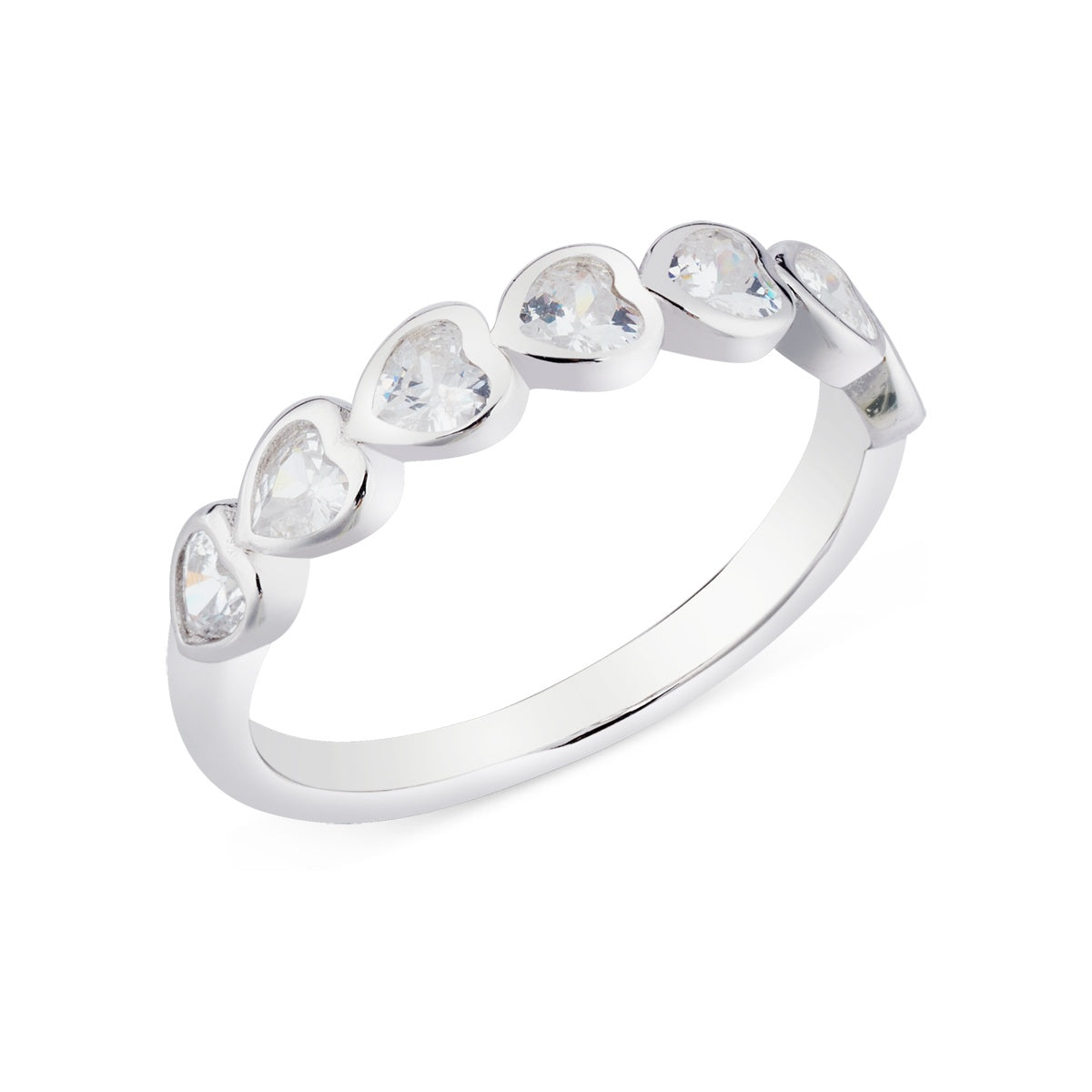 Argento Silver Heart CZ Band Ring
