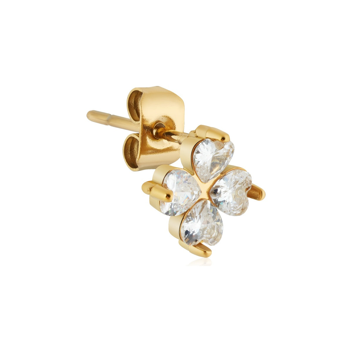 Over & Over Gold Stainless Steel Clover CZ Stud Earrings