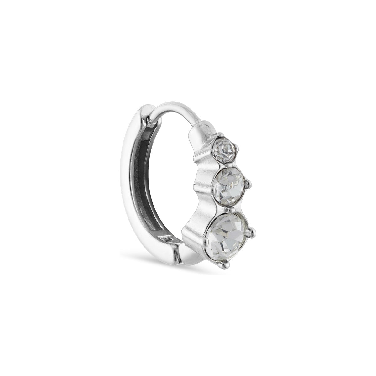 Over & Over Silver Stainless Steel Three CZ Huggie Earrings