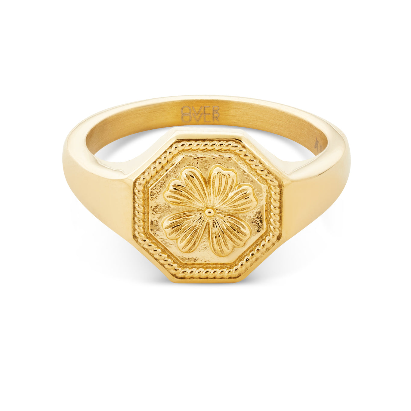Over & Over Gold Stainless Steel 14k Clover Hexagonal Ring