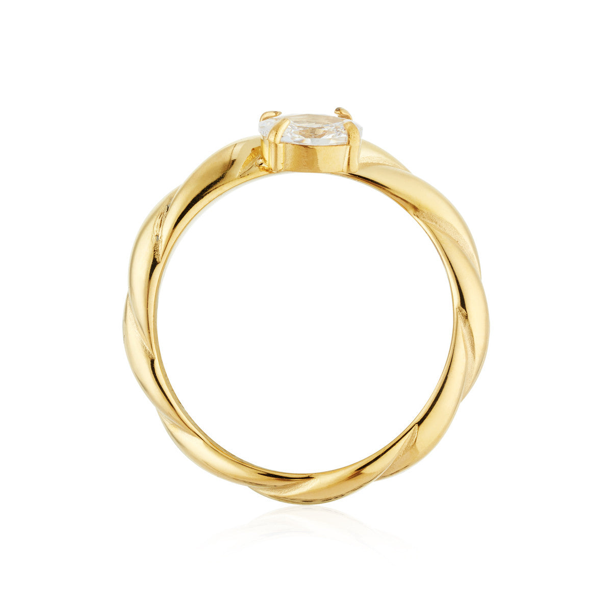 Over & Over Gold Stainless Steel Twist Wave CZ Ring
