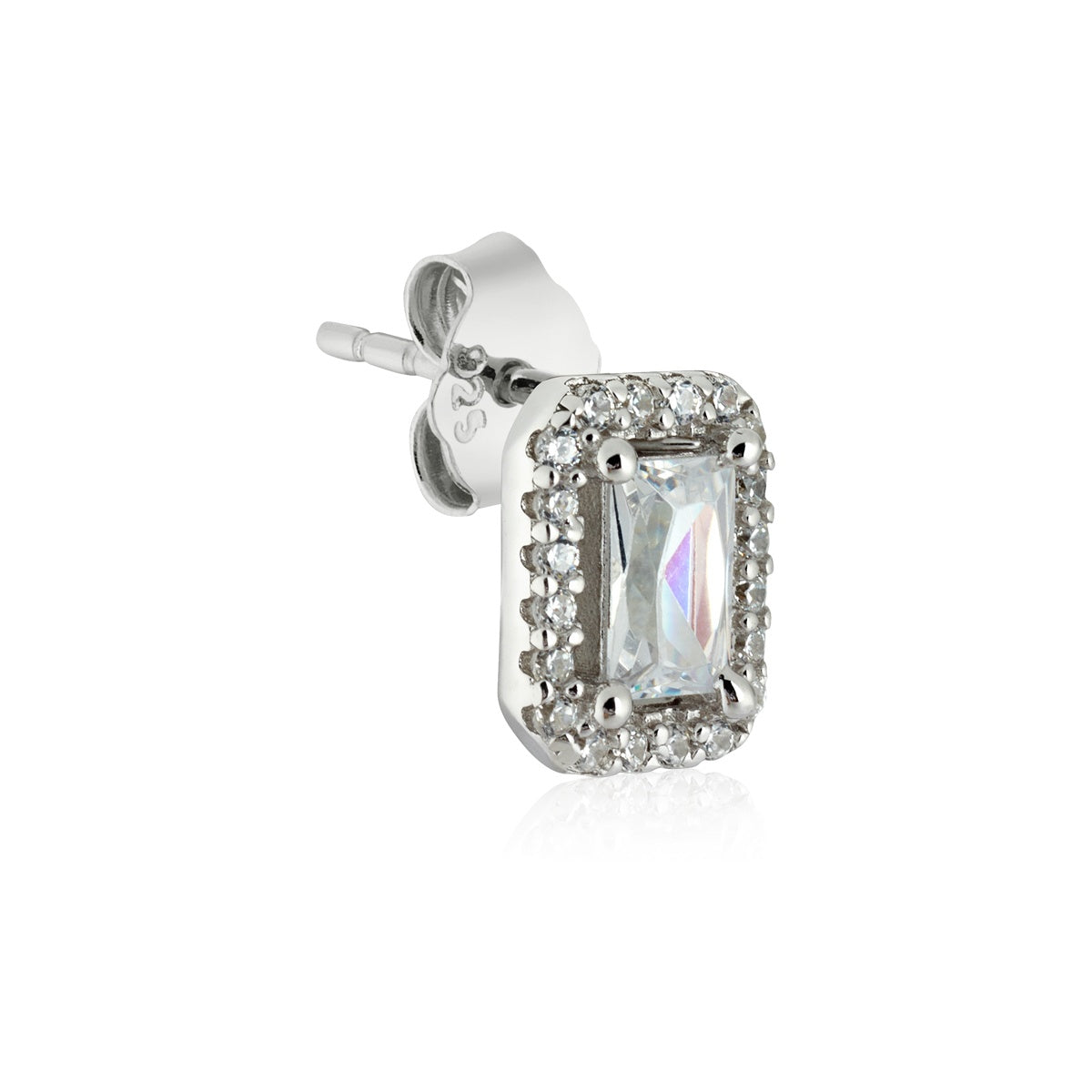 Argento Silver Rectangle Halo CZ Stud Earrings