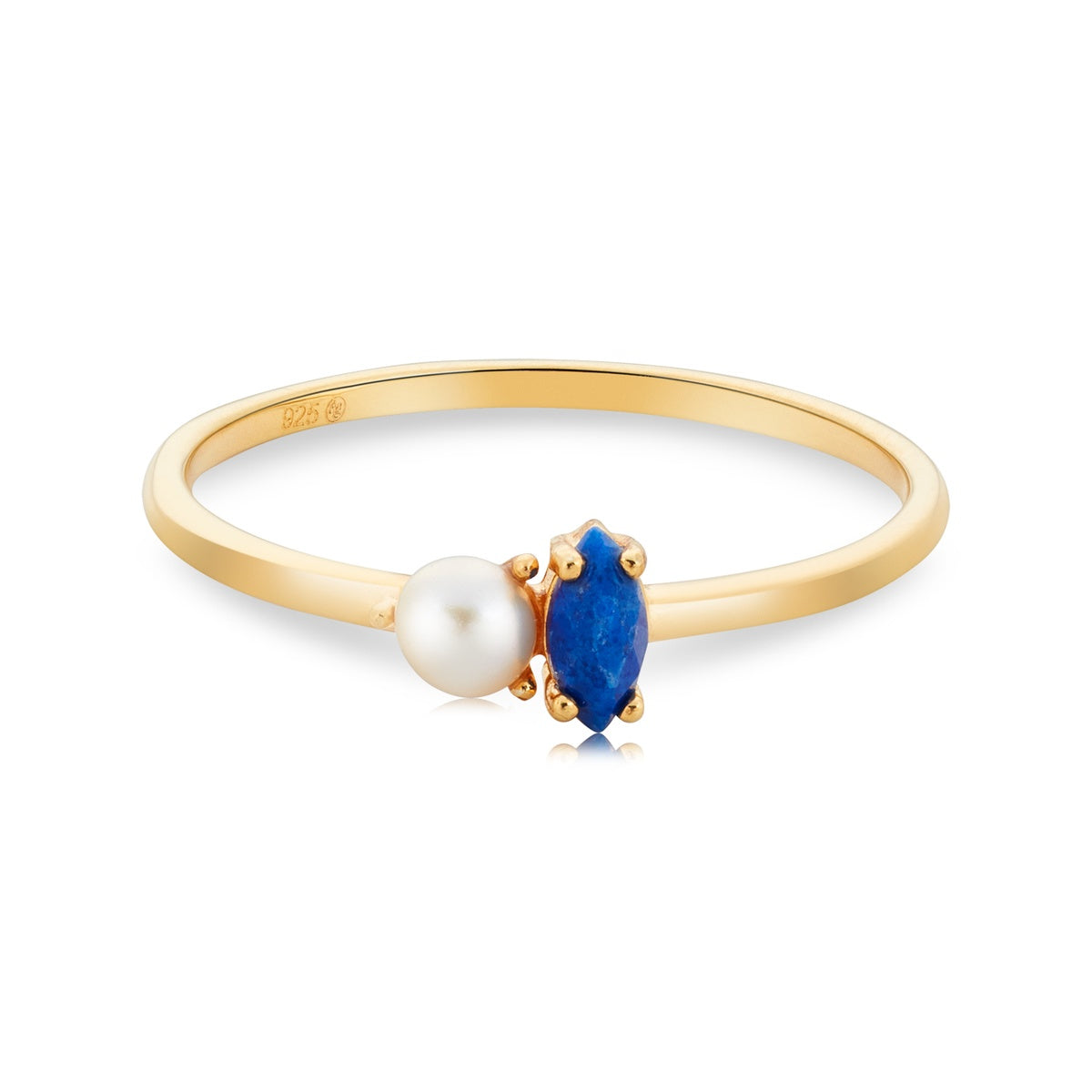 Argento Gold Lapis Marquise Pearl Ring