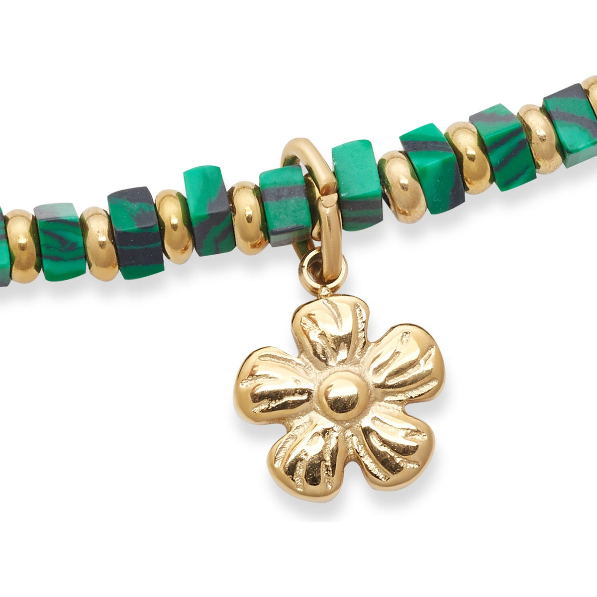 Over & Over Gold Green Floral Beaded Bracelet