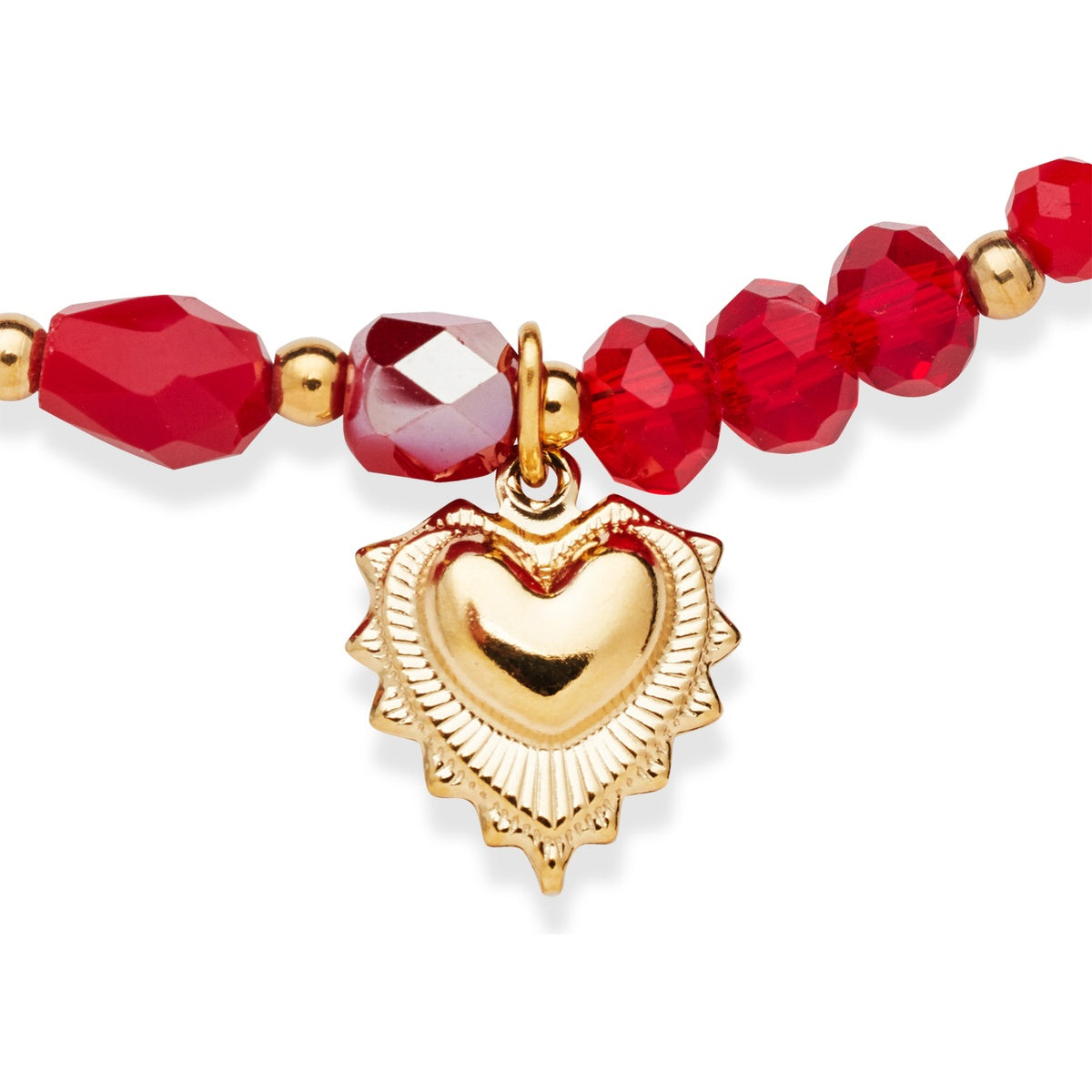 Over & Over Gold Red Heart Beaded Bracelet