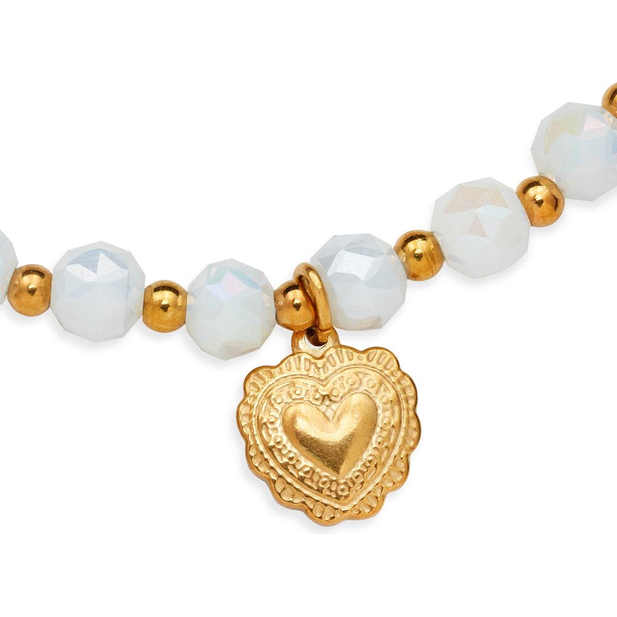 Over & Over Gold White Winged Heart Beaded Bracelet