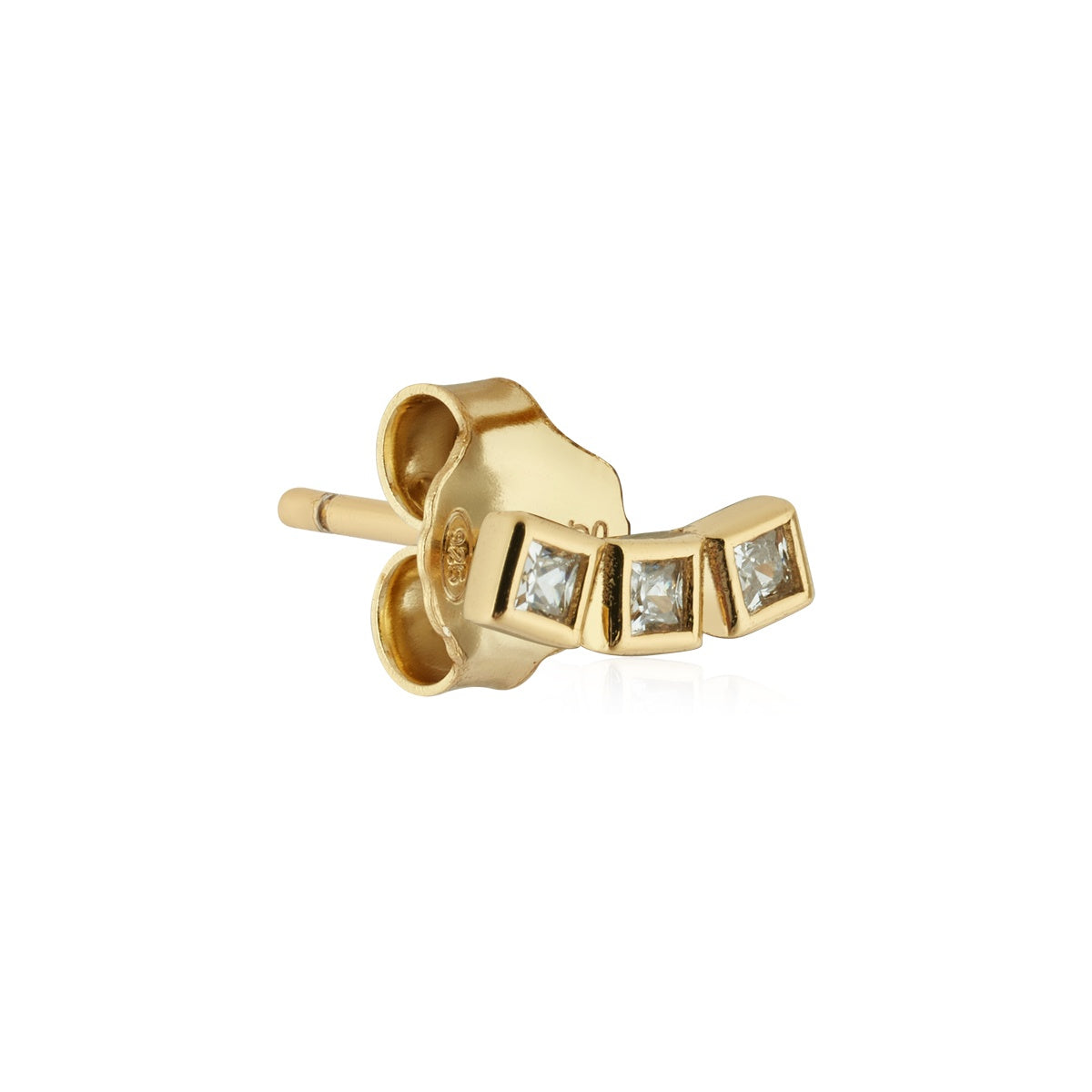Argento Gold 3 Square CZ Curve Stud Earrings