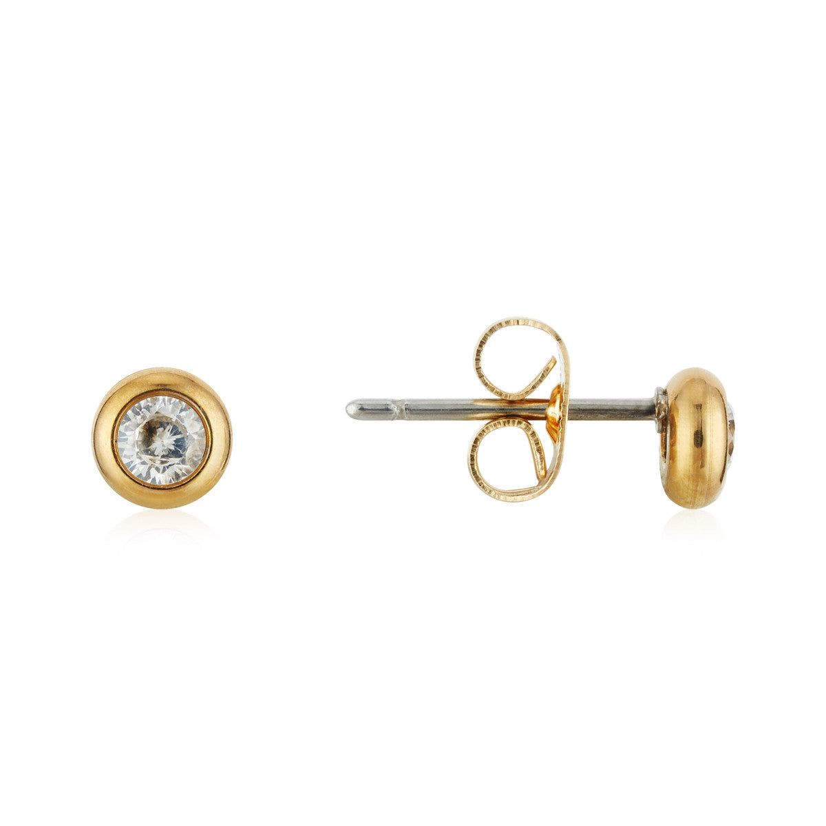 Over & Over Gold Stainless Steel Simple CZ Bezel Studs