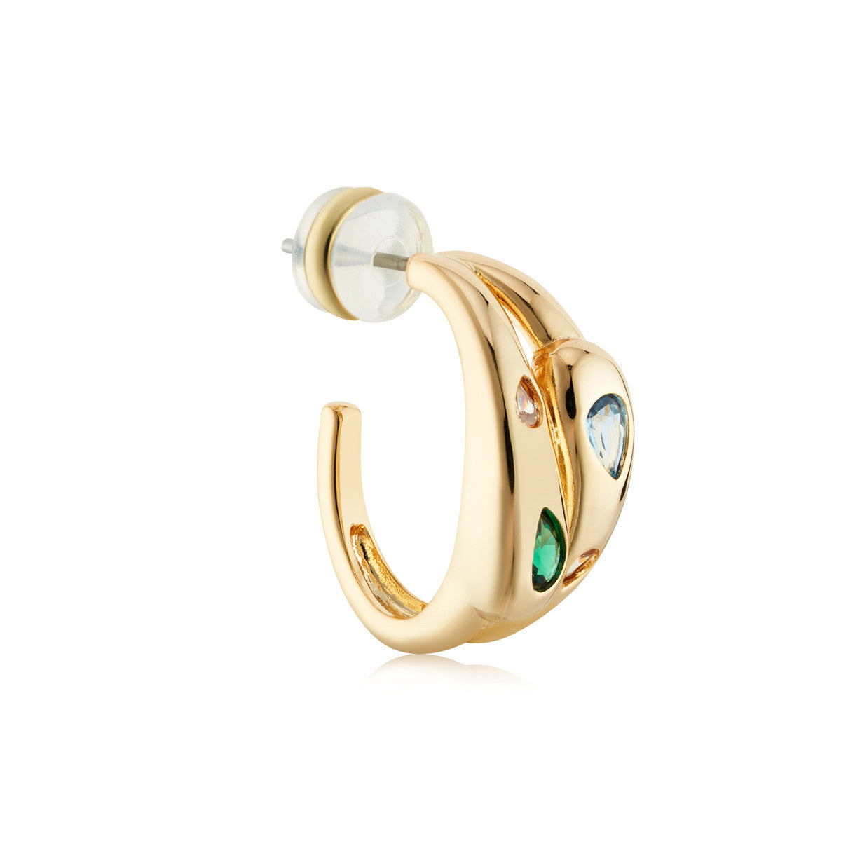 August Woods Gold Green Gemset CZ Dome Hoop Earrings