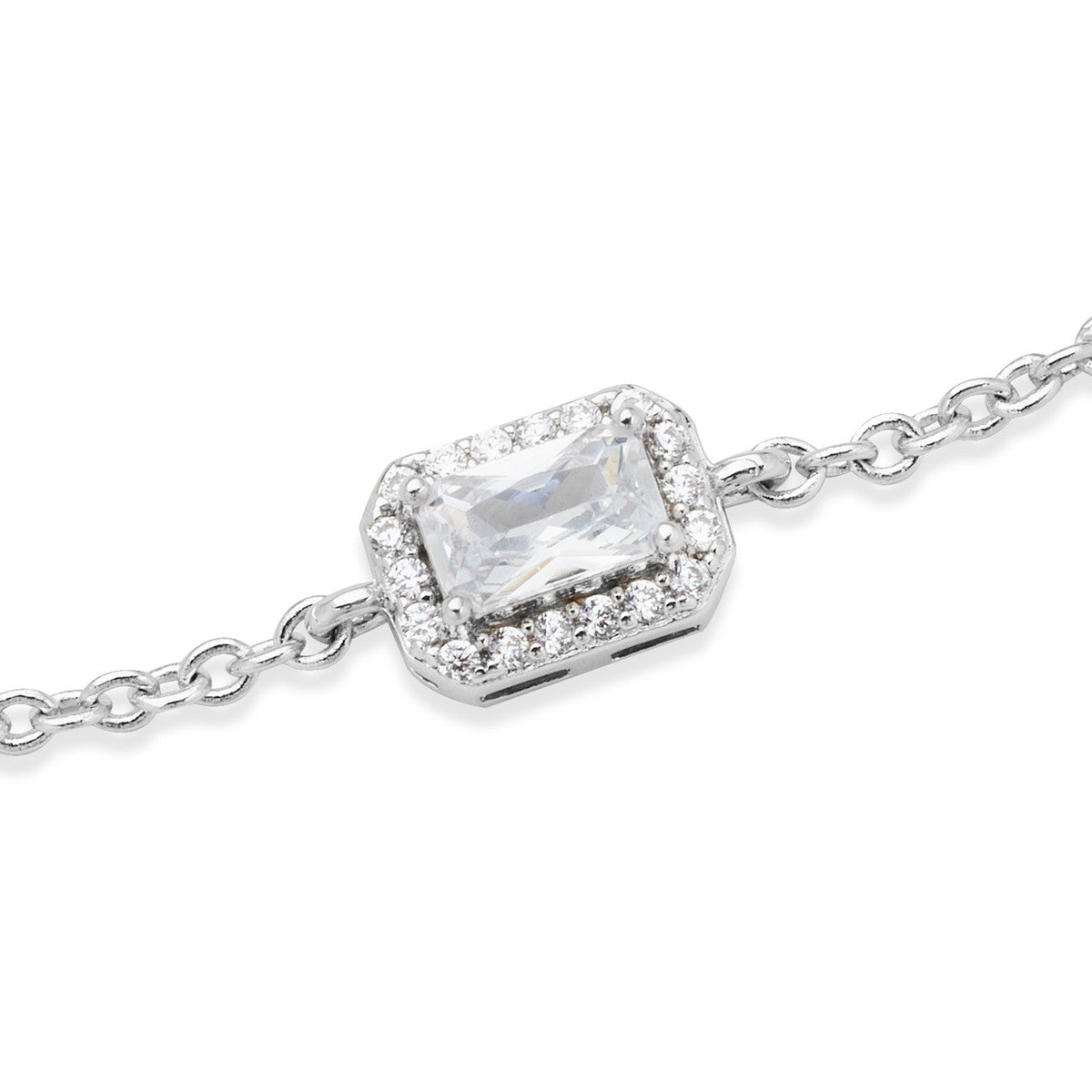 August Woods Silver Rectangle CZ Halo Bracelet