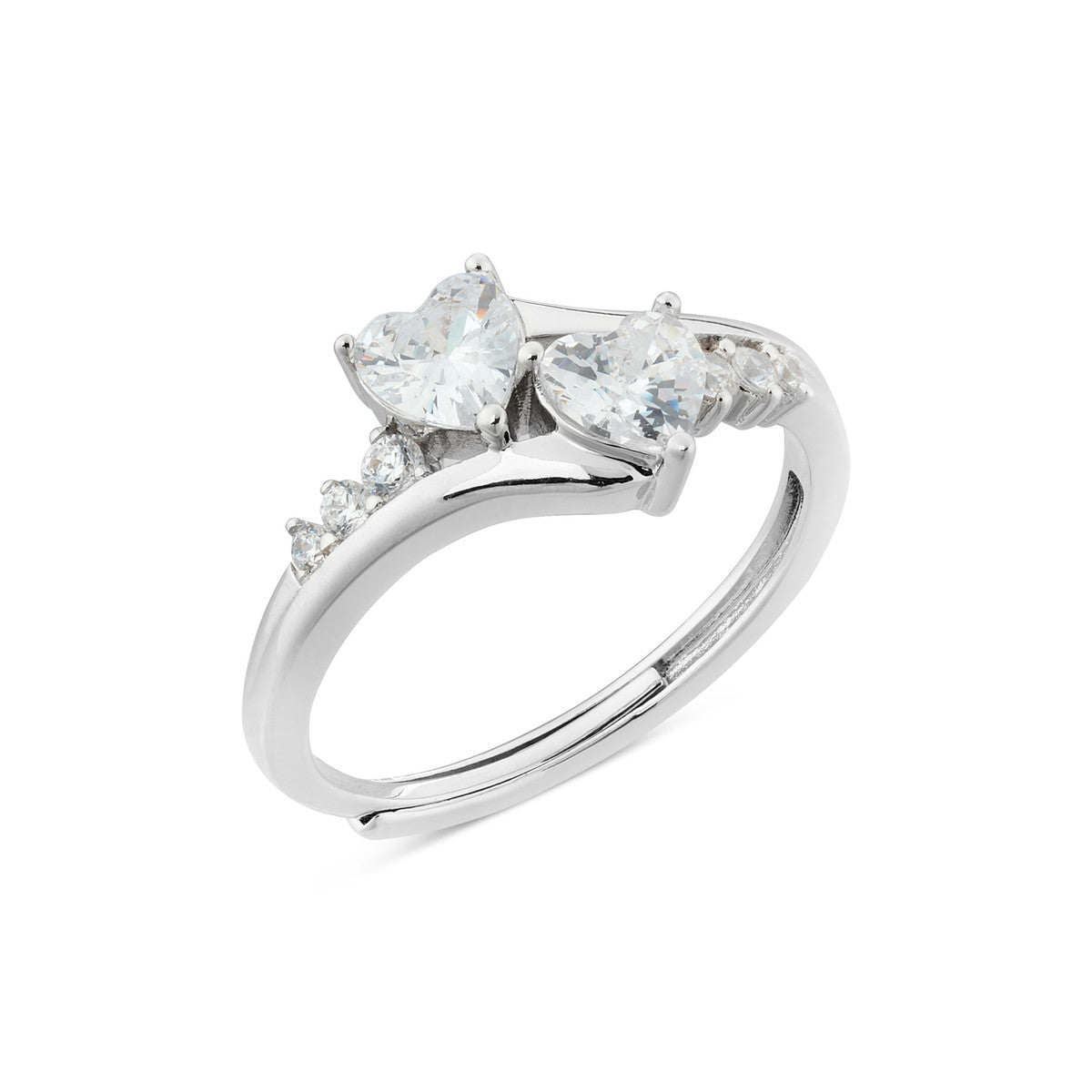 August Woods Silver 2 Heart Adjustable Ring