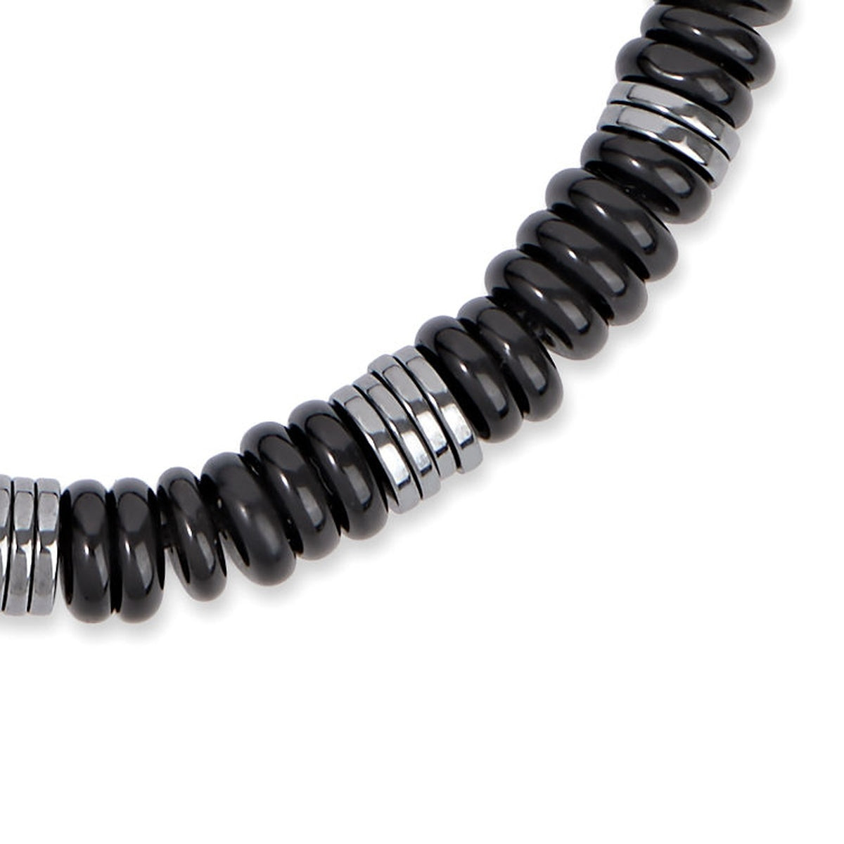 Over & Over Silver Stainless Steel Men's Black Agate Bracelet