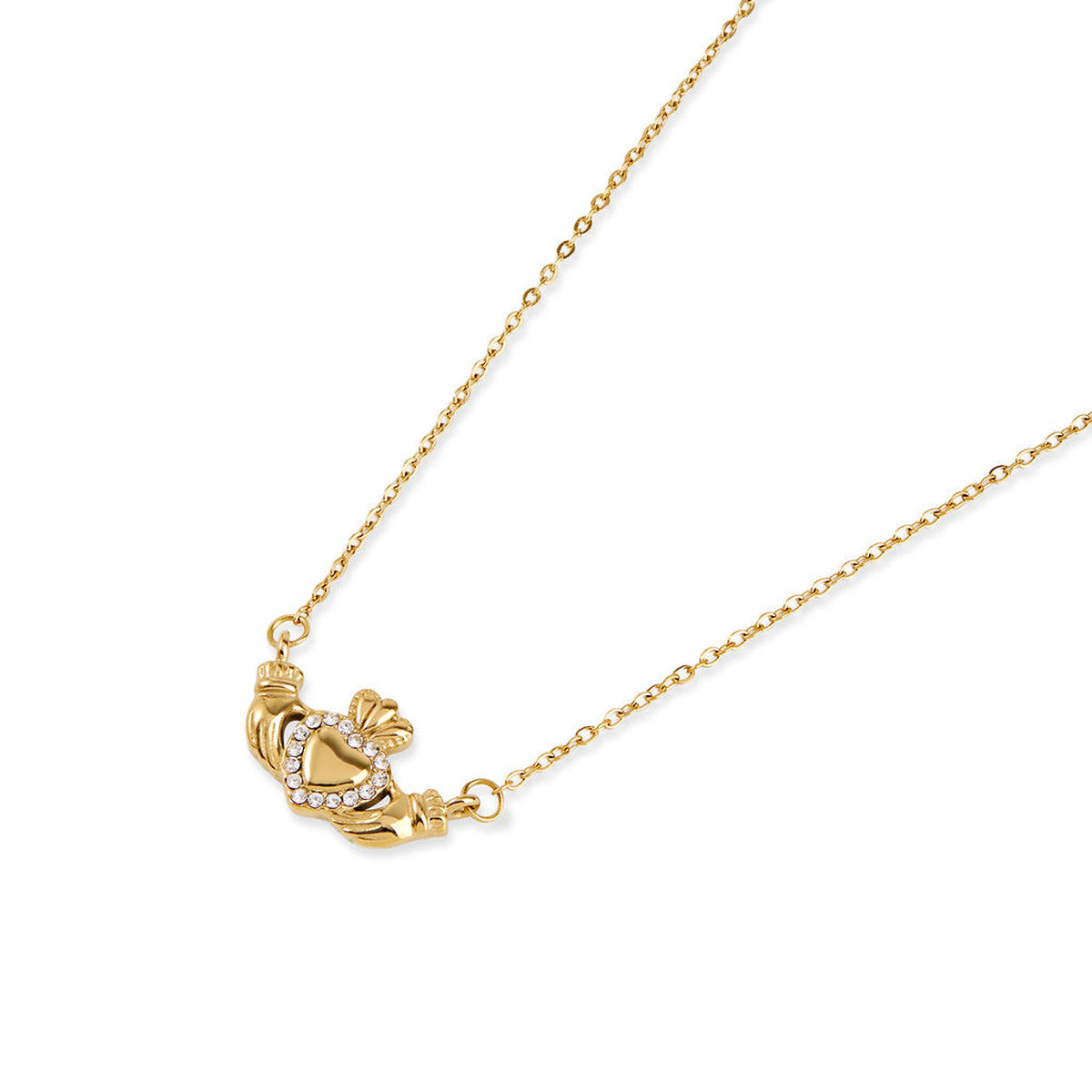 Over & Over Gold 14k Stainless Steel CZ Heart Claddagh Necklace