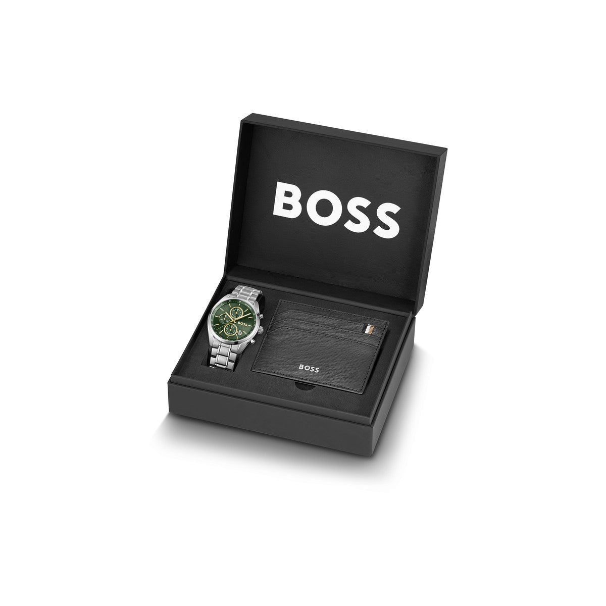Boss Silver Grand Prix Green Dial Watch Cardholder Gift Set