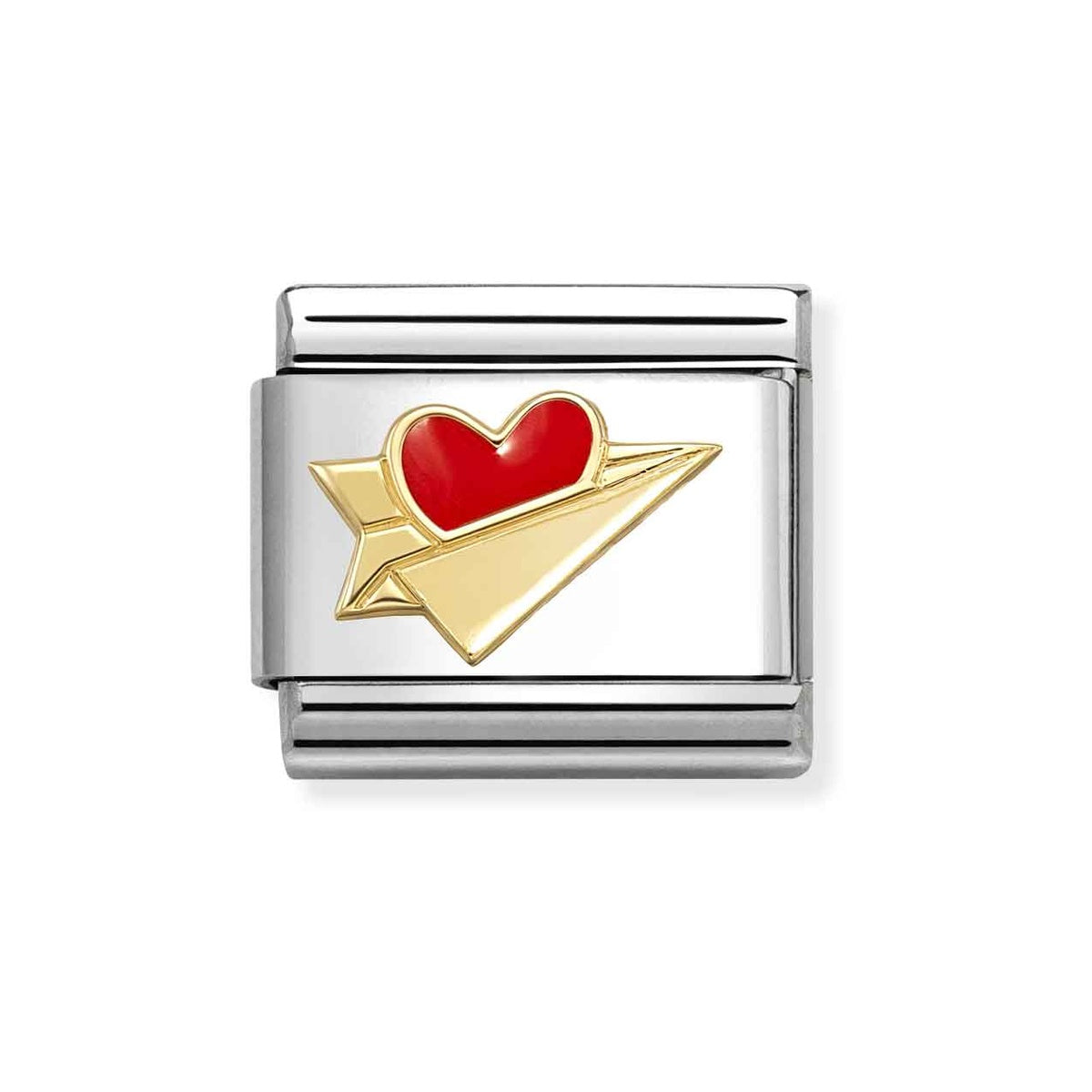 Gold Red Heart Paper Plane Charm
