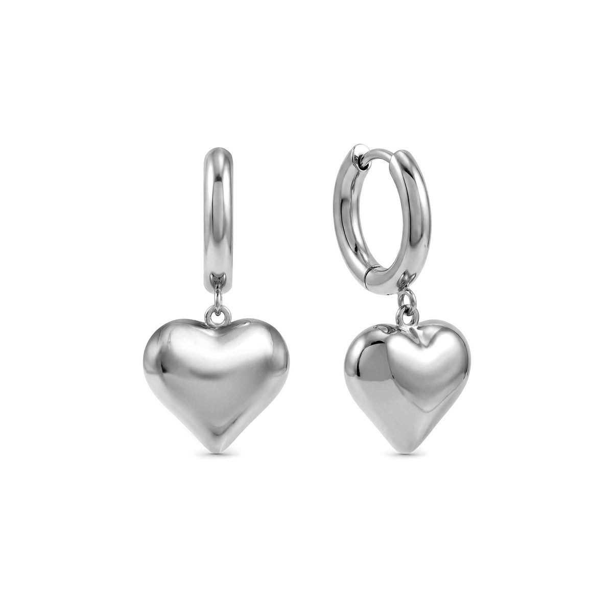 Silver Wear Style Puffy Heart Earrings