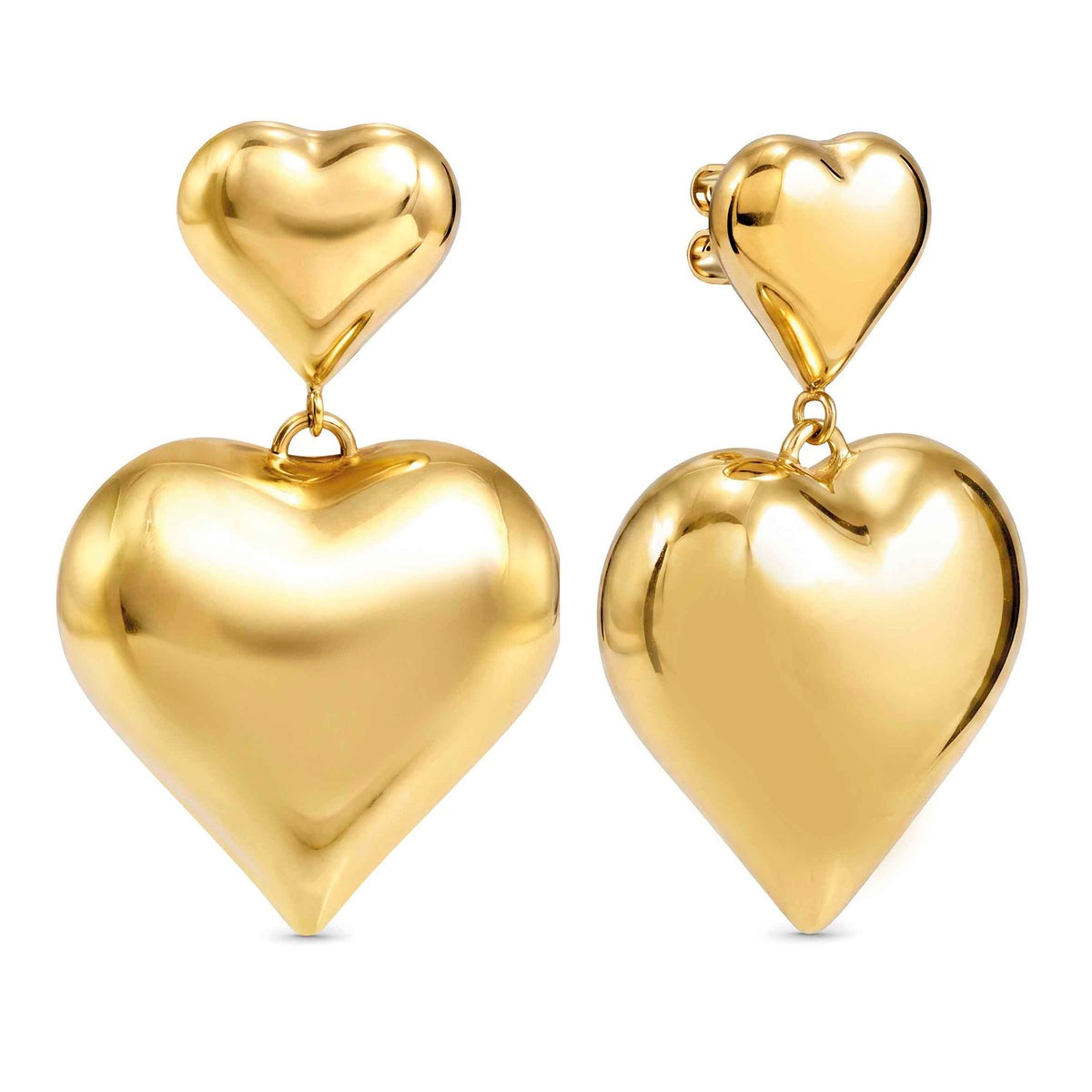 Gold Wear Style Double Heart Earrings