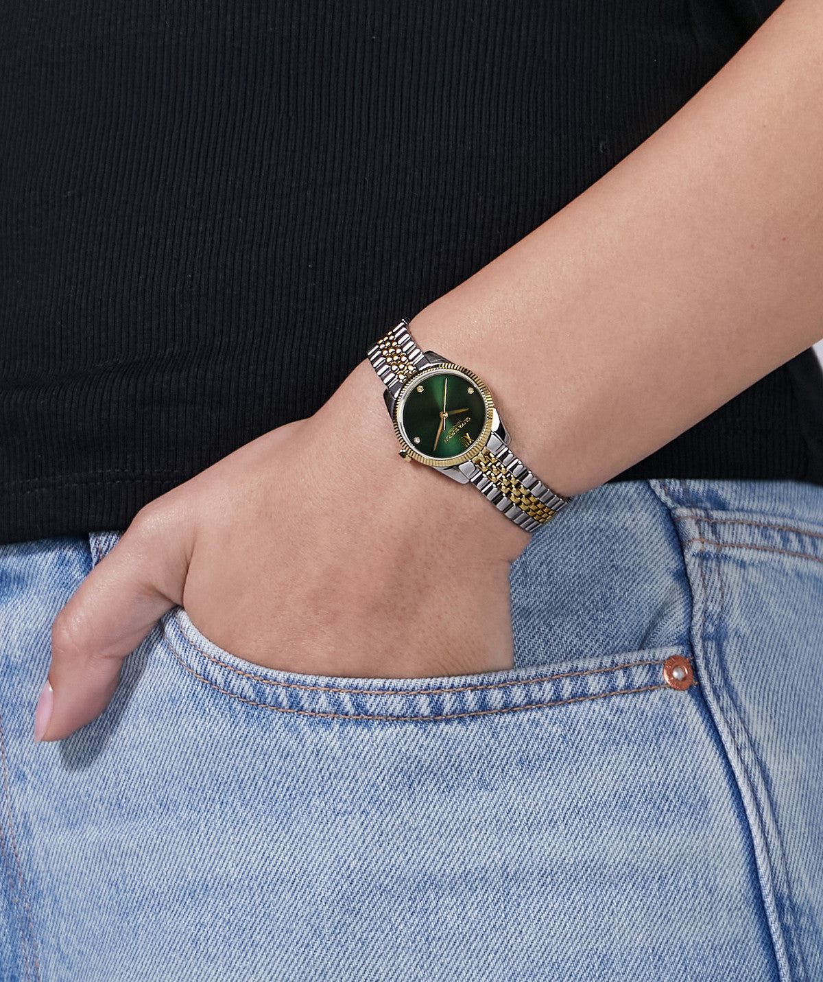 Olivia Burton Two Tone Highbury Green Dial Watch