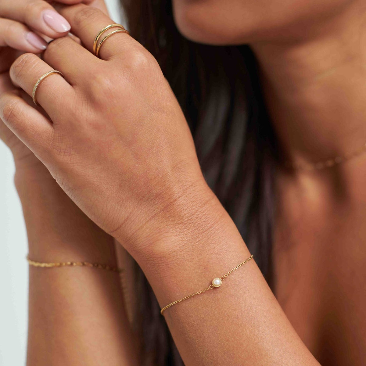 D.Louise Gold Bridesmaid Dainty Pearl Bracelet