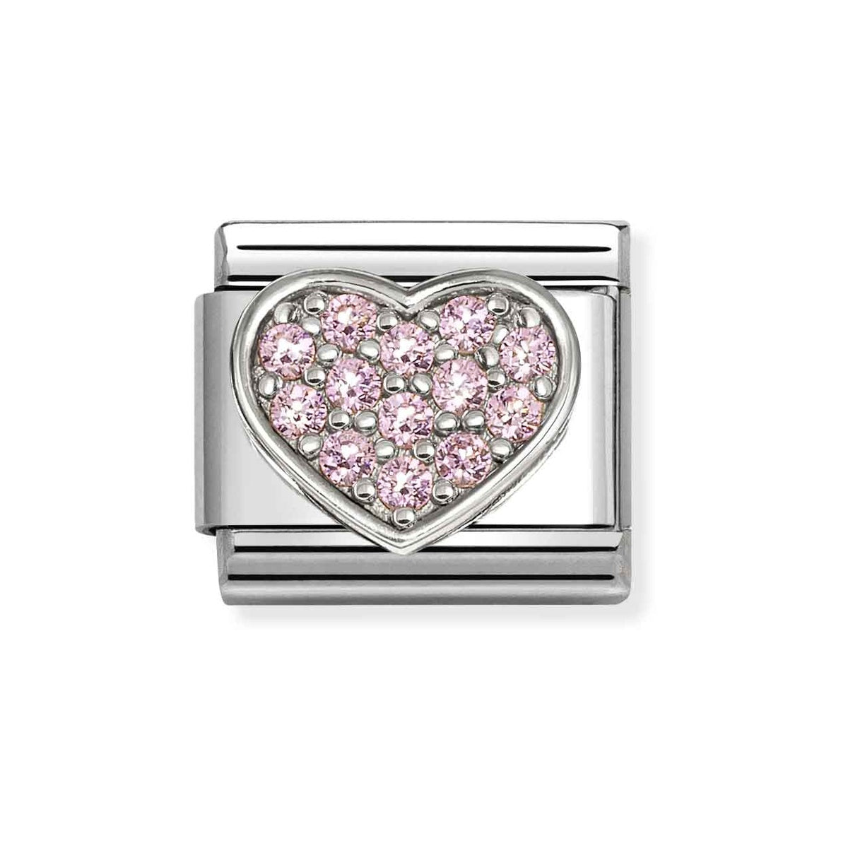 Silver Pink Pavé Heart Charm