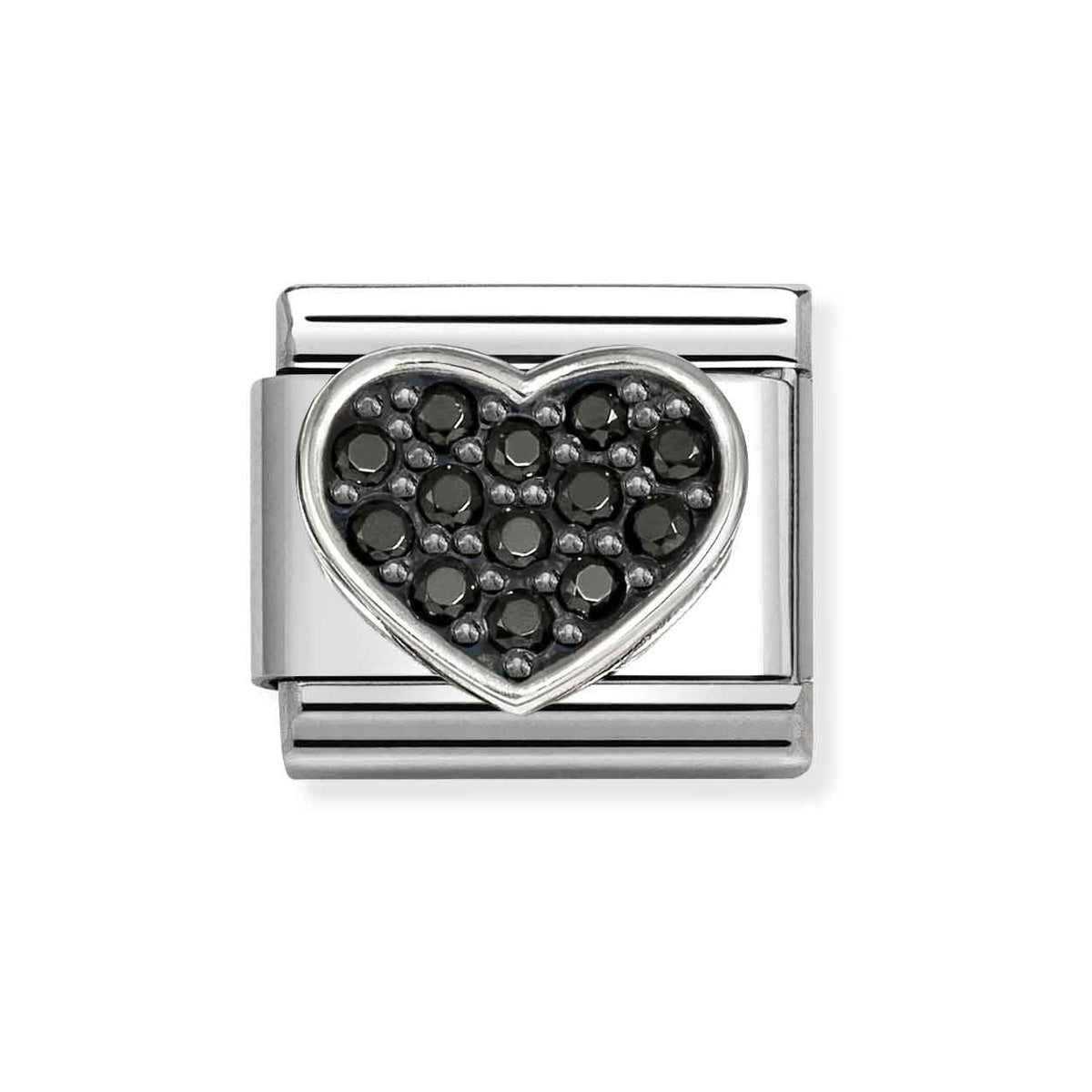 Silver Black Pavé Heart Charm