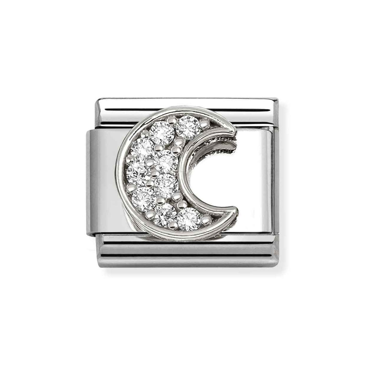 Silver White Pavé Moon Charm