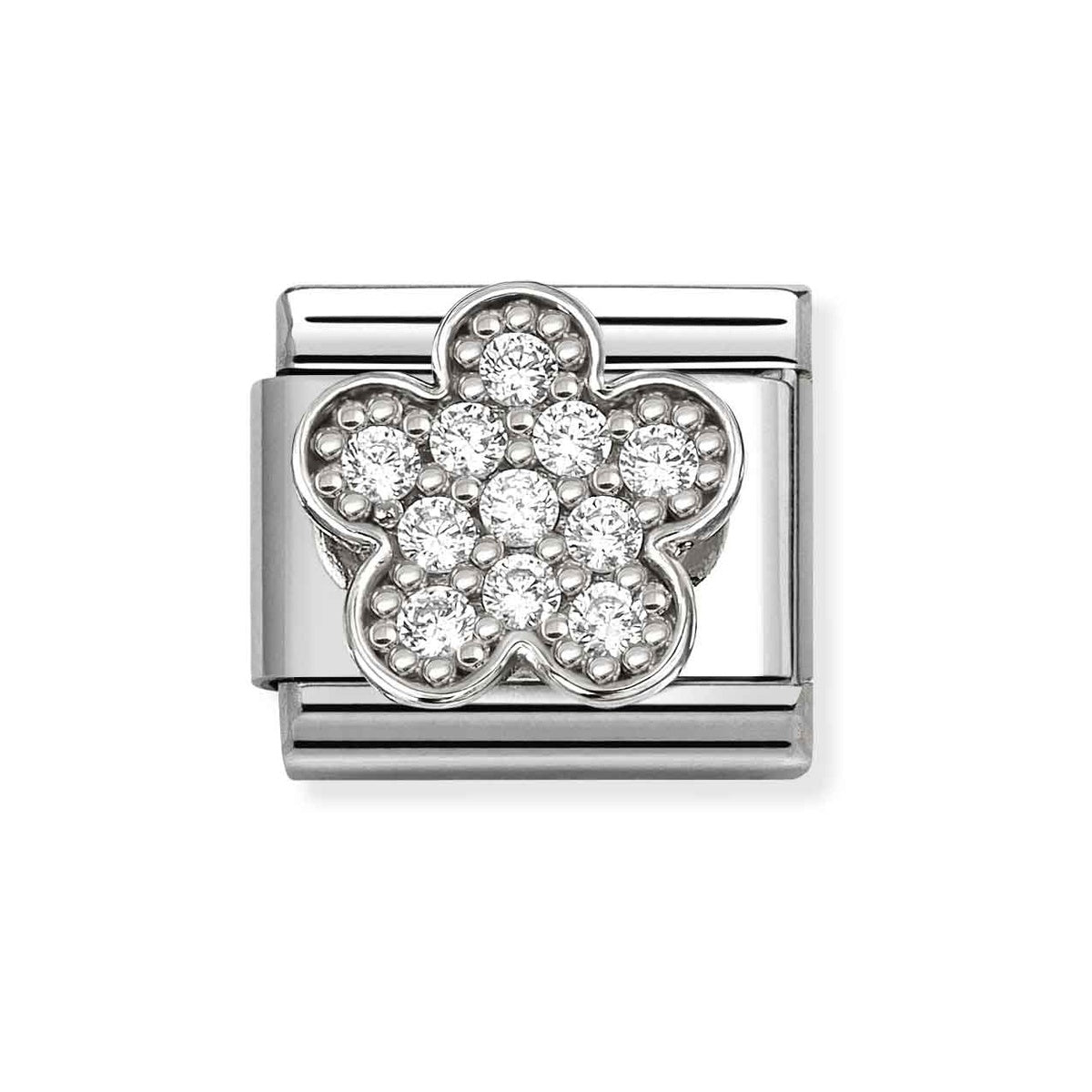 Silver White Pavé Flower Charm