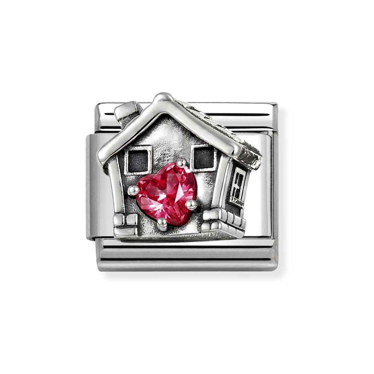Silver Red Heart House Charm