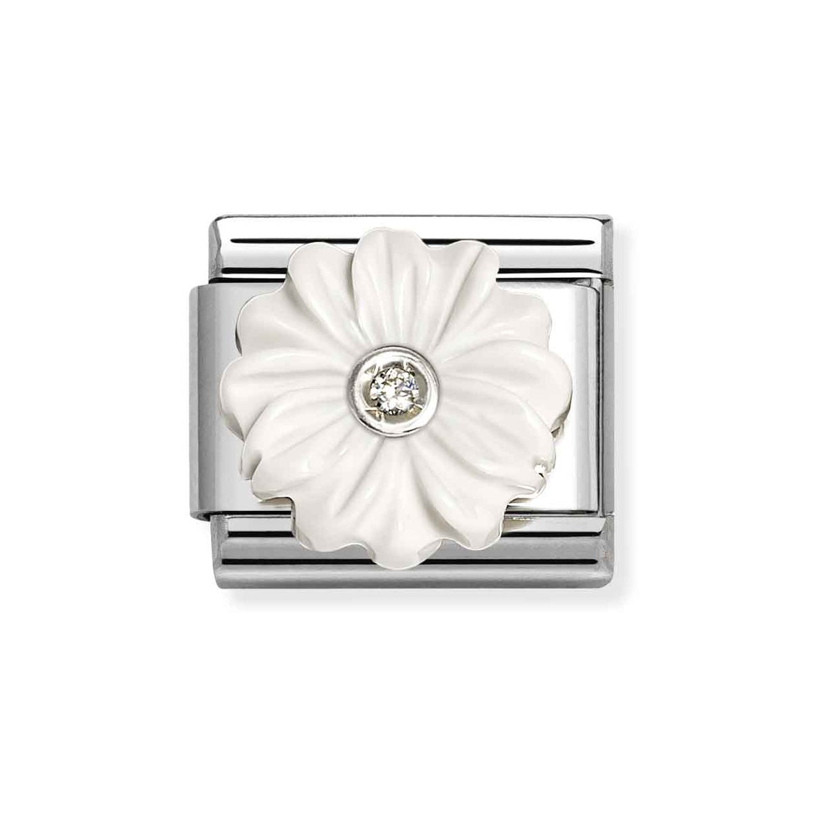 Silver White Enamel Flower Charm