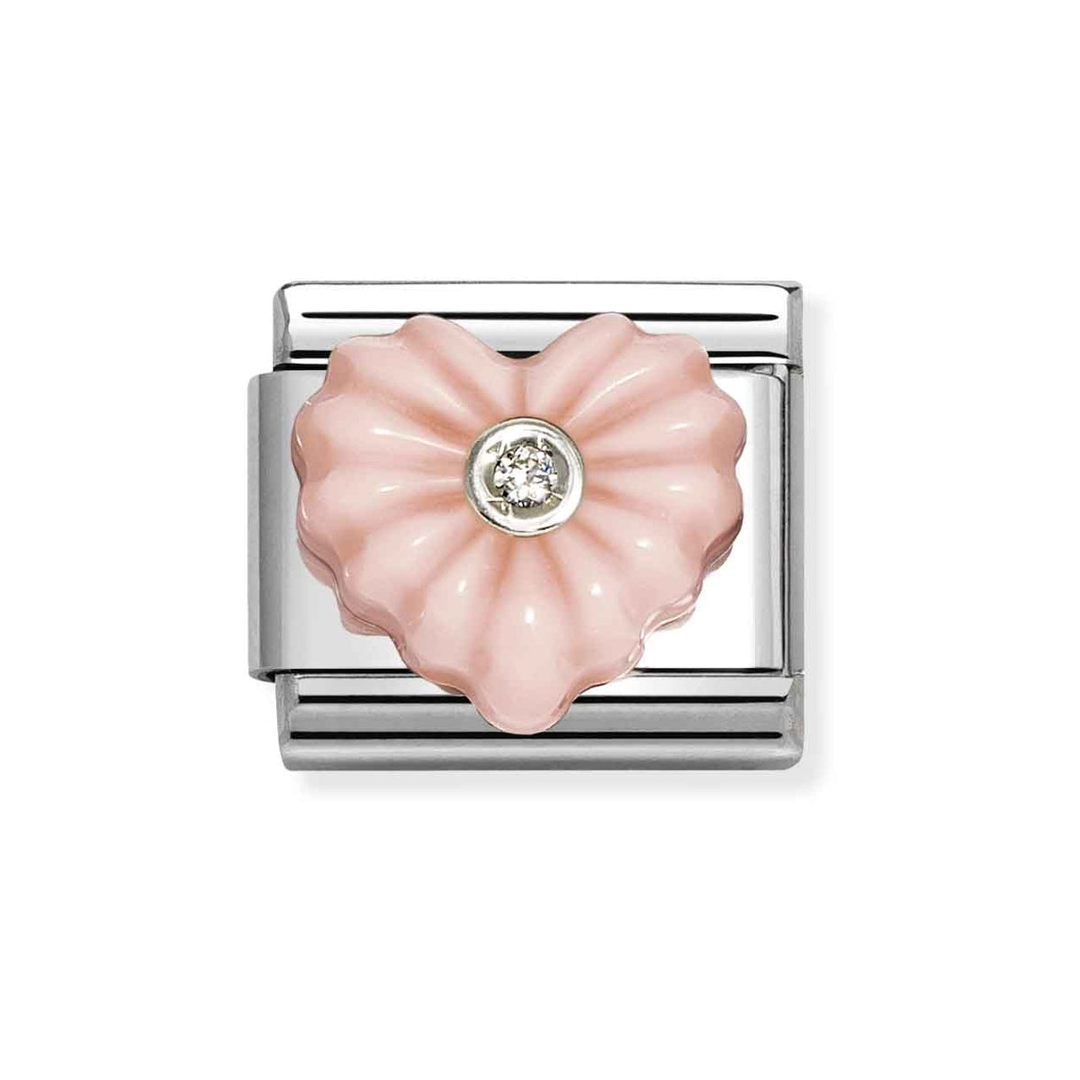 Silver Pink Ribbed Heart Charm