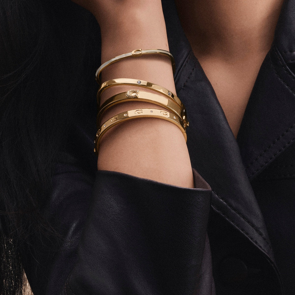 Coach Gold One Coach Stone Metal Bangle