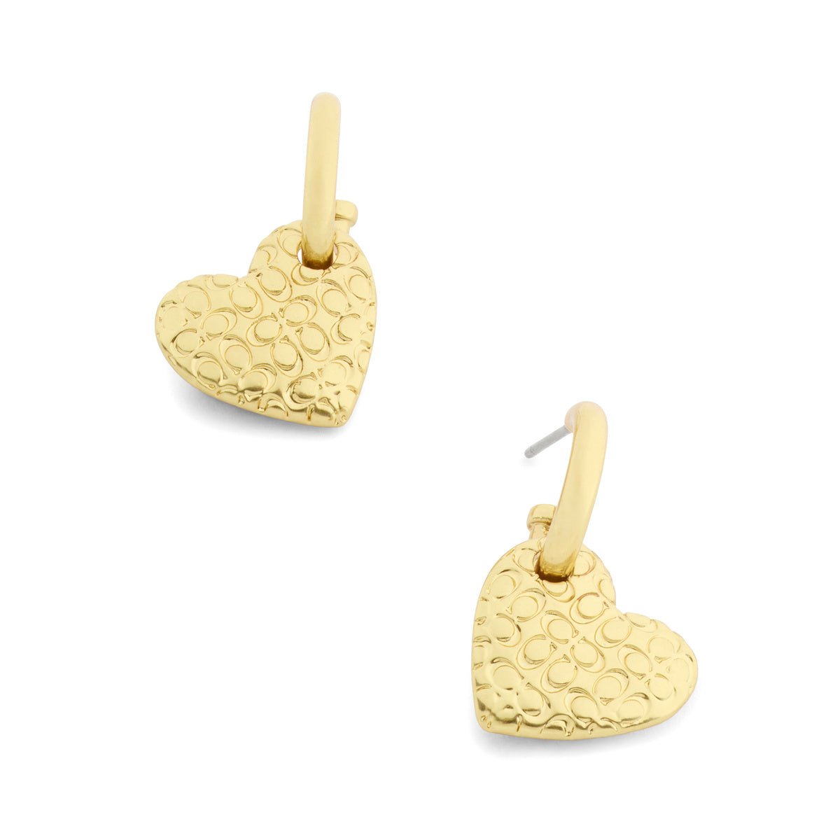 Coach Gold Textured Heart Huggies