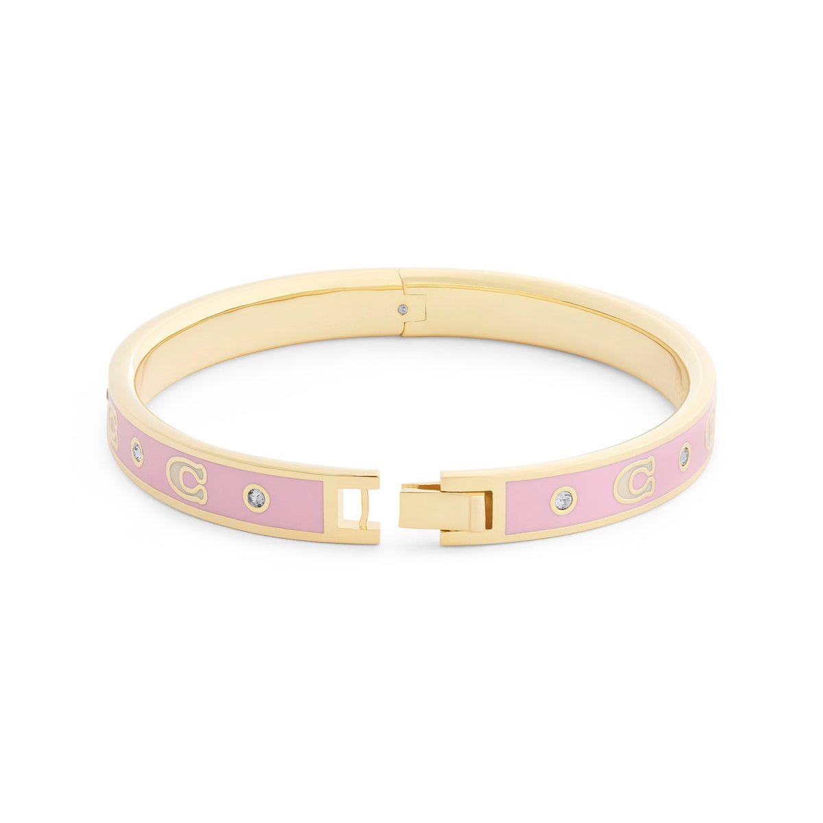 Coach Gold Boxed C Light Pink Enamel Hinged Bangle