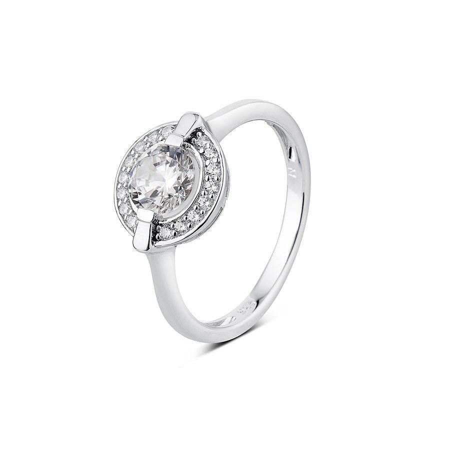Argento Solitaire Halo Border CZ Ring