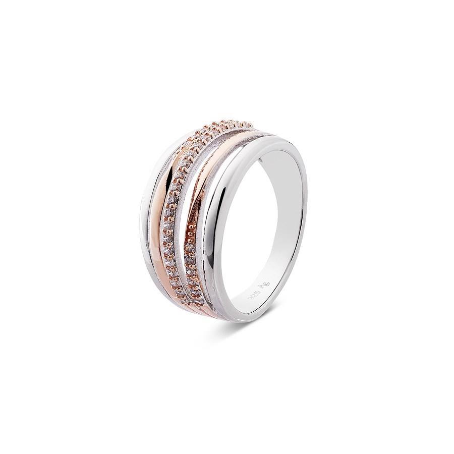 Argento Rose Gold & Silver Twisted Band Ring
