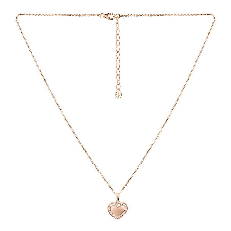 Argento Rose Gold Crystal Border Heart Necklace
