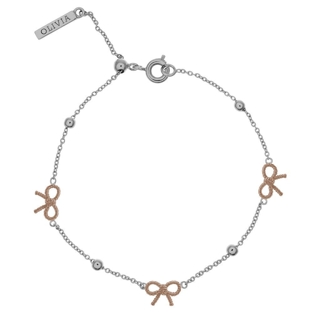 Olivia Burton Bow & Ball Silver & Rose Gold Bracelet