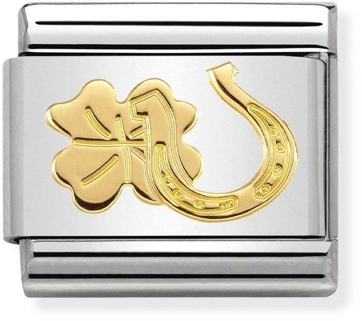 Nomination Gold Horseshoe and Four-Leaf Clover Charm