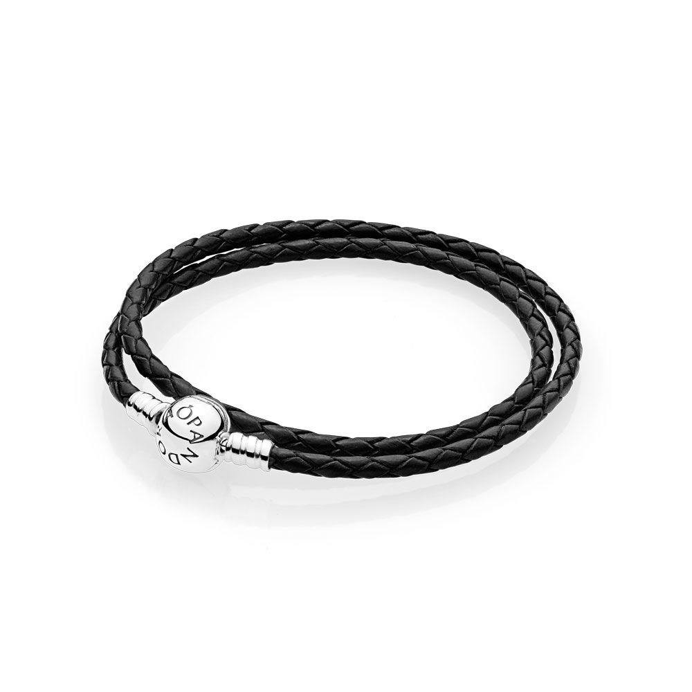 Pandora Black Braided Double-Leather Charm Bracelet
