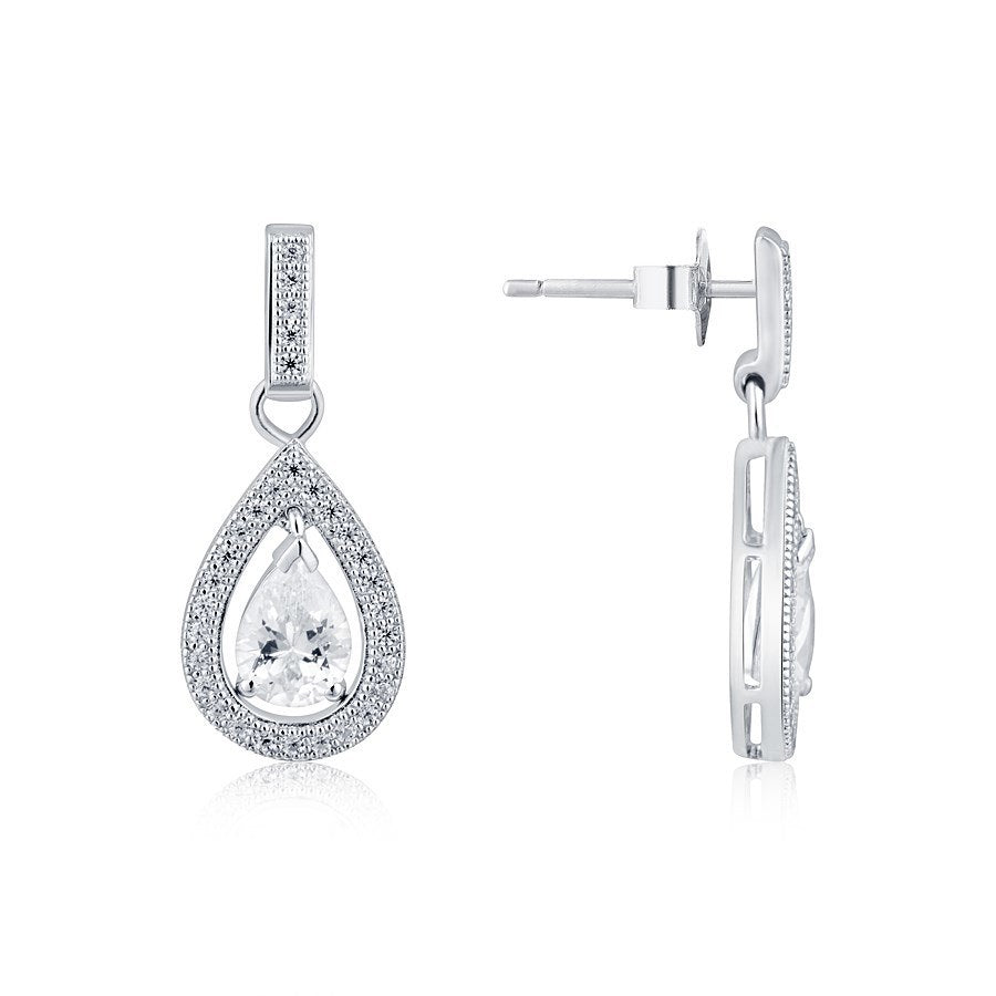 Argento Silver CZ Teardrop Earrings