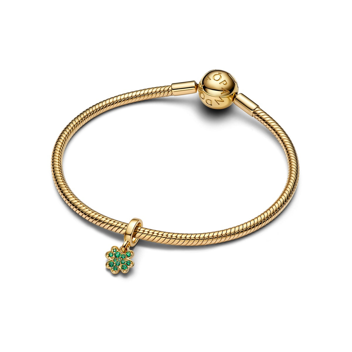 Pandora Gold Green Pavé Clover Dangle Charm