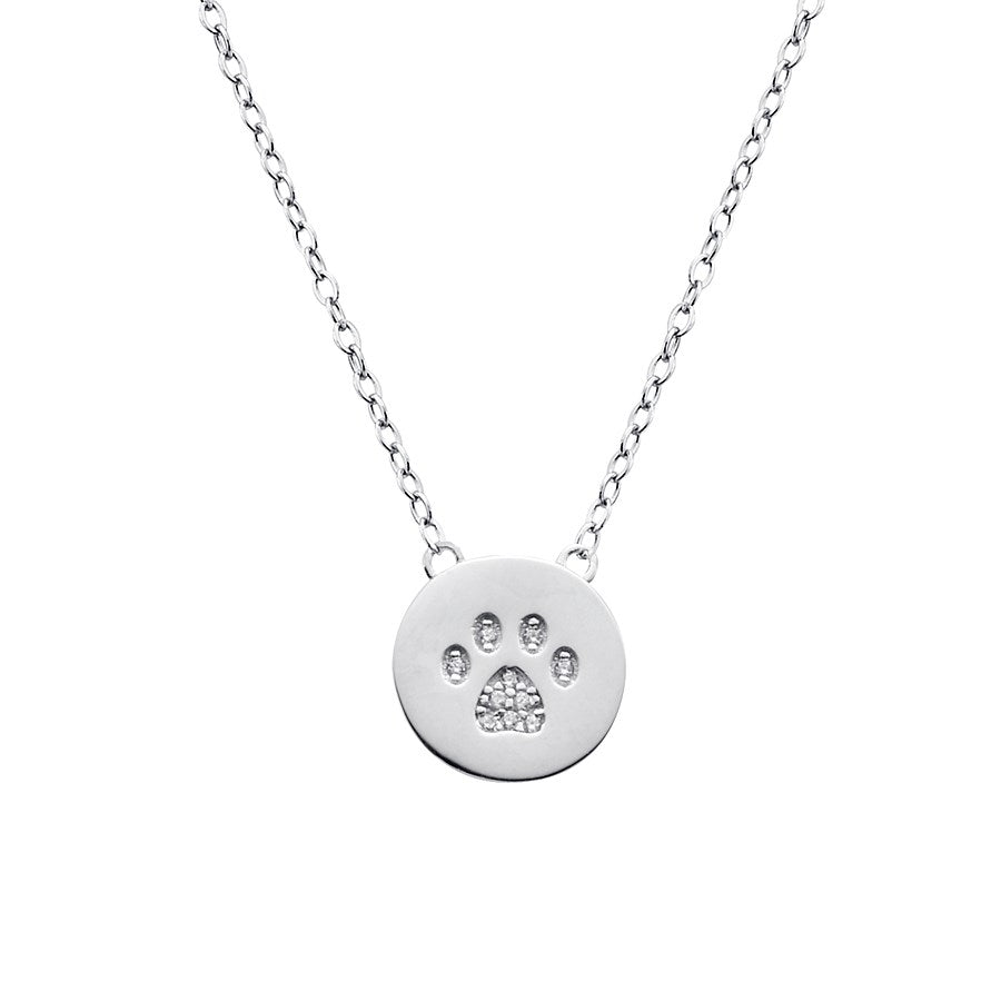 Argento Silver Disc Paw Print Necklace