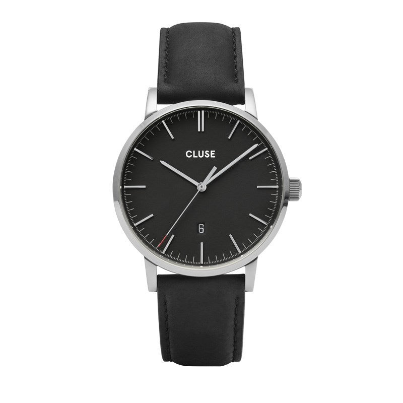 CLUSE Aravis Black Leather Mens Watch