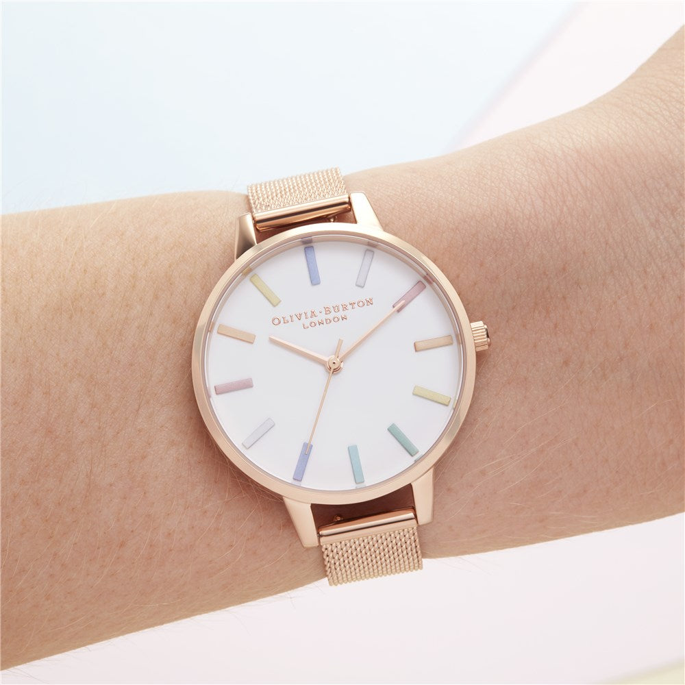 Olivia Burton Rainbow Rose Gold Mesh Watch