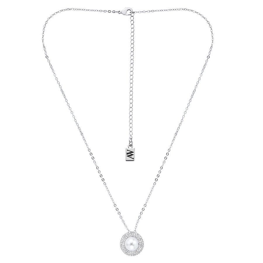 August Woods Silver Crystal Pearl Necklace