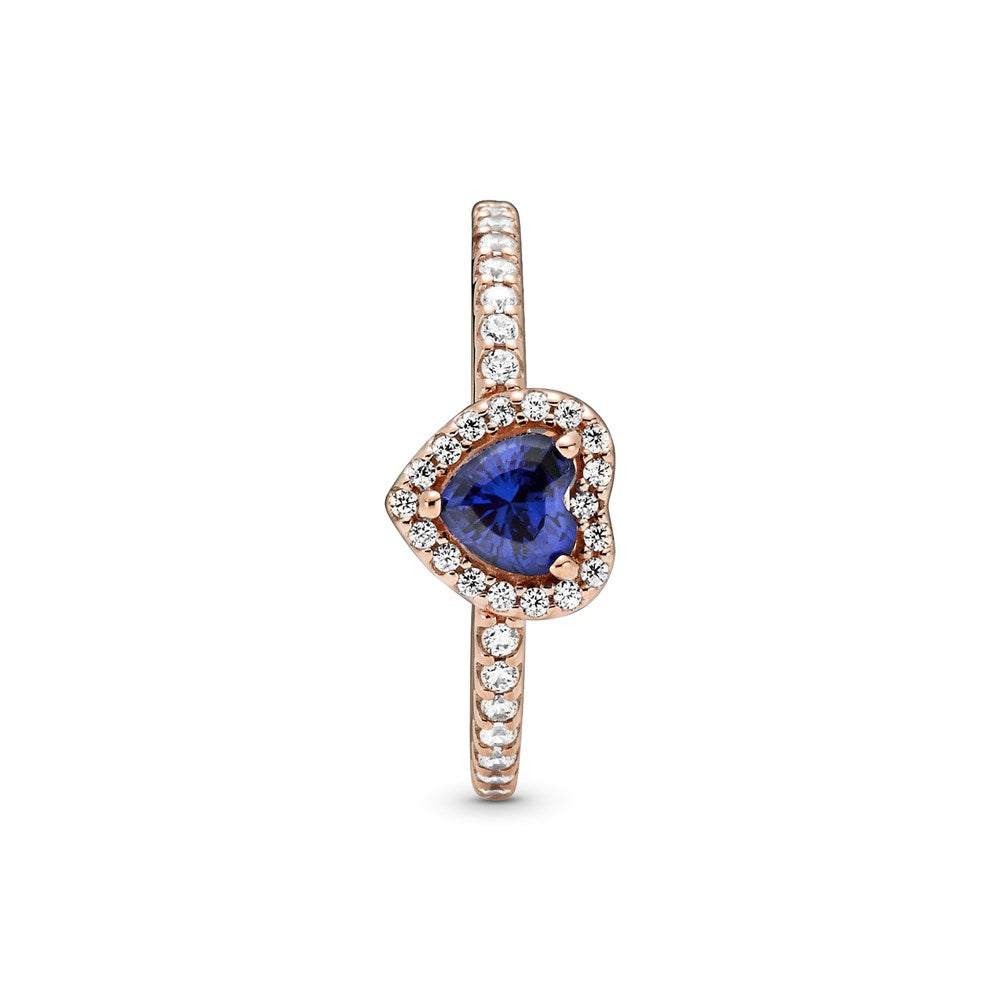 Pandora Rose Gold Sparkling Blue Elevated Heart Ring